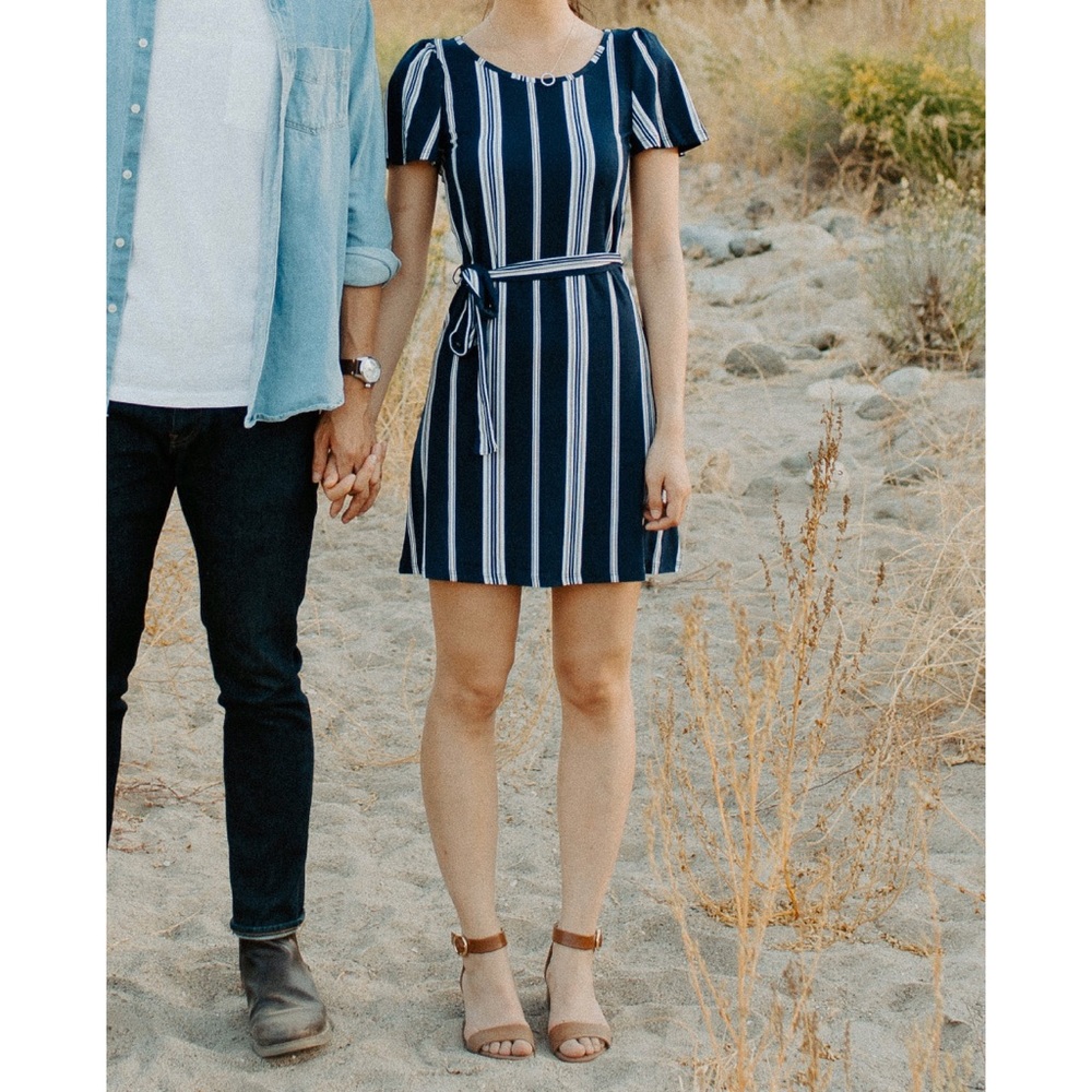 FRANCESCA’S Navy and White Striped Dress - Picture 1 of 4